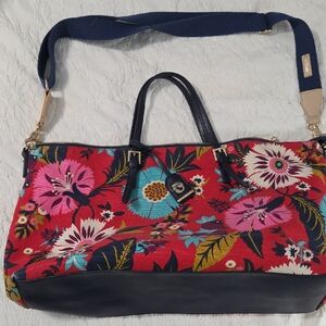 Spartina Floral Canvas Tote Bag with Navy Accents- Little Bermuda